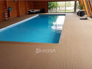Synthetic teak decking for swimming pool